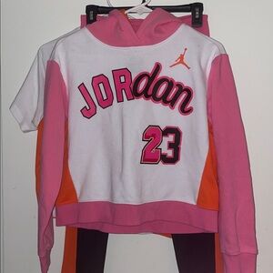 Jordan Kids Hoodie, tee, leggings in Pink black and White, very good condition